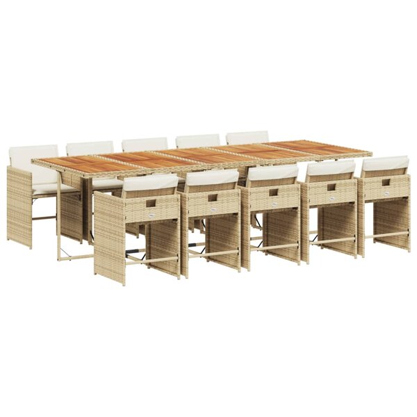 vidaXL Ensemble à manger de jardin et coussins 11 Pièces beige poly rotin