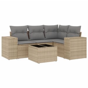 vidaXL Salon de jardin avec coussins 5 Pièces beige résine tressée