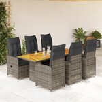 vidaXL Ensemble de bistro de jardin 7 Pièces coussins gris poly rotin