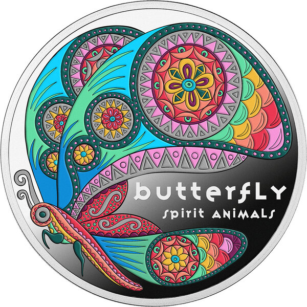 Monnaie BUTTERFLY Spirit Animals Argent 1$ Niue 2025