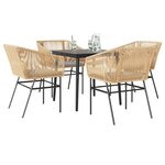 vidaXL Ensemble à manger jardin coussins 5Pièces marron poly rotin verre