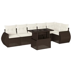 vidaXL Salon de jardin avec coussins 7 Pièces marron résine tressée