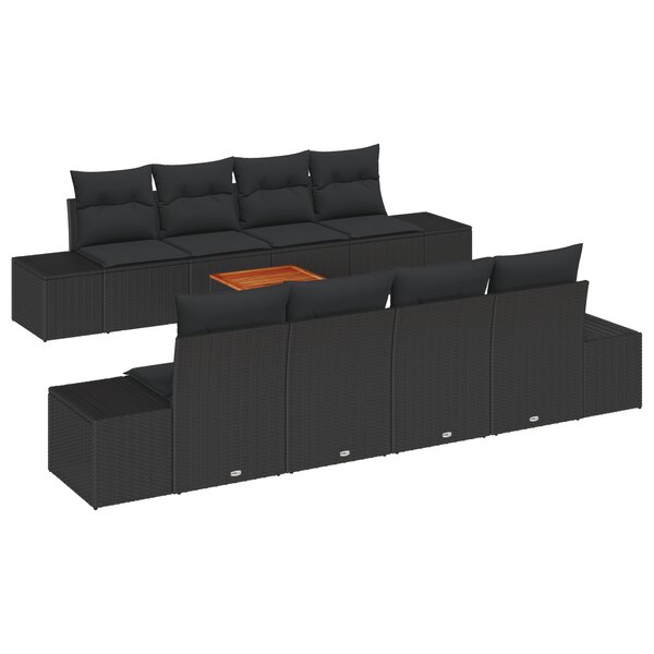 vidaXL Ensemble de Canapé de Jardin 7 Pièces avec Oreillers Noir Poly Rattan