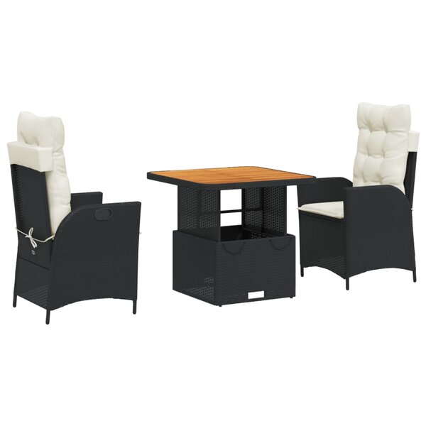 vidaXL Ensemble à manger de jardin avec coussins 3 Pièces Noir