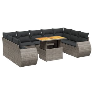 vidaXL Salon de jardin avec coussins 10 Pièces gris résine tressée