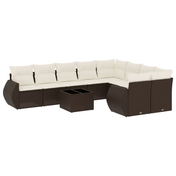 vidaXL Salon de jardin 10 Pièces avec coussins marron résine tressée