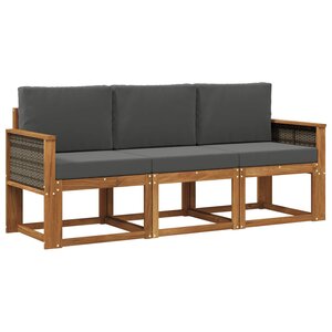 vidaXL Ensemble de canapés d'extérieur 3 pc Naturel et Anthracite
