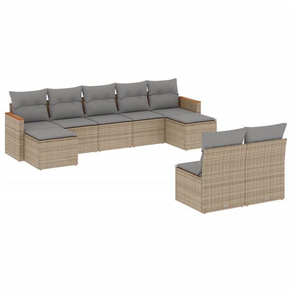 vidaXL Salon de jardin avec coussins 9Pièces mélange beige résine tressée