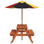vidaXL Table de pique-nique pour 4 enfants avec parasol bois de sapin
