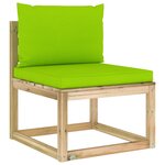 vidaXL Canapé central de jardin avec coussins bois imprégné de vert