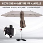 Parasol déporté grande taille XXL inclinable dim. 4 4L x 2 7l x 2 5H m piètement en acier inclus polyester marron