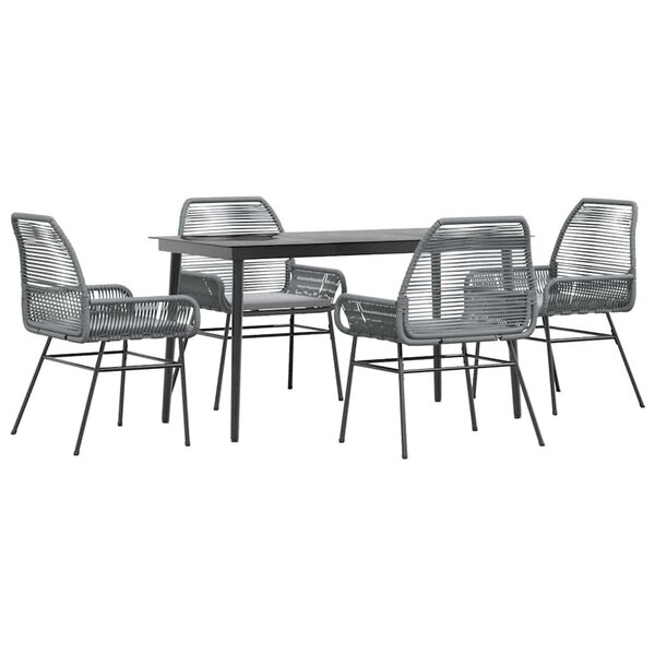 vidaXL Ensemble à manger jardin coussins 5 Pièces gris poly rotin verre