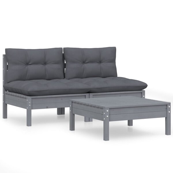 vidaXL Salon de jardin 3 Pièces avec coussins anthracite bois de pin