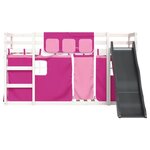 vidaXL Lit superposé avec toboggan et rideaux rose 90x200 cm
