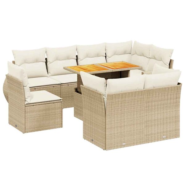 vidaXL Salon de jardin avec coussins 9 Pièces beige résine tressée