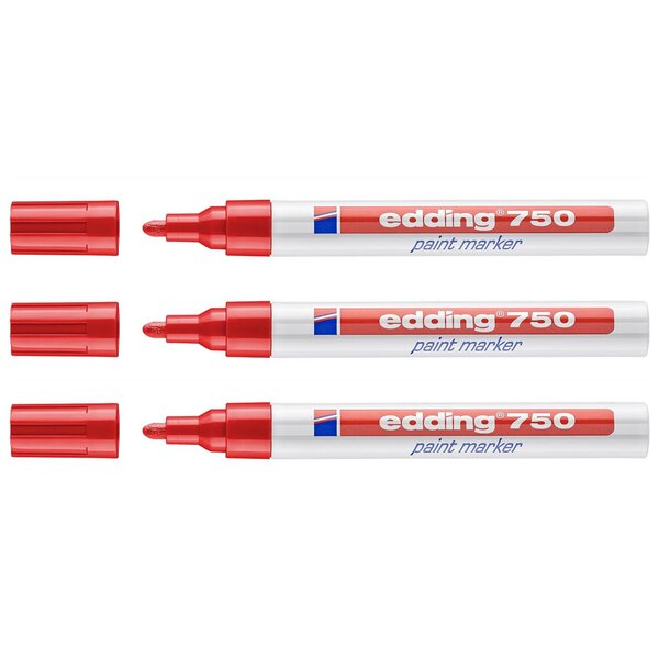 Marqueur Peinture 750 Rouge Pointe Ronde 2-4 mm x 3 EDDING