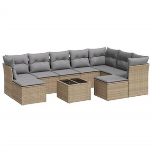vidaXL Salon de jardin avec coussins 10 Pièces beige résine tressée