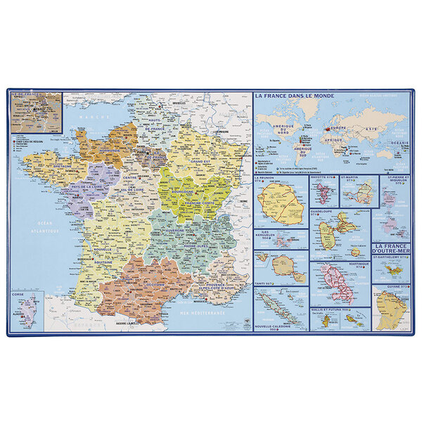 Sous main bureau carte de France et DOM TOM - Protection bureau