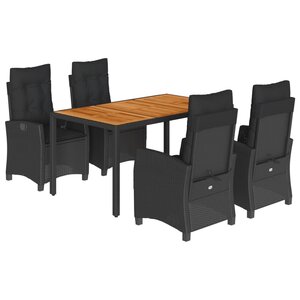 vidaXL Ensemble à manger de jardin coussins 5Pièces Noir Résine tressée