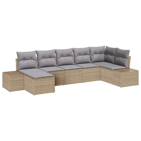 vidaXL Ensemble de canapé de jardin 7 Pièces Beige Poly rotin