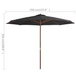 vidaXL Parasol d'extérieur avec mât en bois 350 cm Anthracite