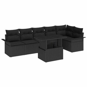 vidaXL Ensemble de canapé de jardin avec coussin 7 Pièces Noir Poly rotin