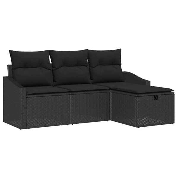 vidaXL Ensemble de Canapés avec coussin 4 Pièces Noir polyrotin