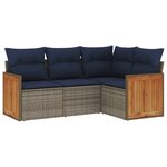 vidaXL Salon de jardin 4 Pièces avec coussins gris résine tressée