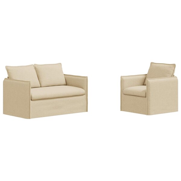 vidaXL Ensemble de Canapés 2 pc Crème Tissu