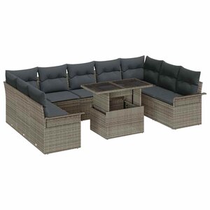 vidaXL Ensemble de canapé de jardin 10 Pièces Gris Poly rotin