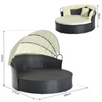 Lit canapé de jardin modulable grand confort pare-soleil pliable intégré 4 coussins 3 oreillers 171L x 180l x 155H cm métal résine tressée polyester noir beige