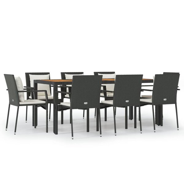 vidaXL Mobilier à dîner de jardin 9Pièces et coussins noir résine tressée