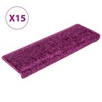 vidaXL Tapis d'escalier 15 pièces 65 x 21 x 4 cm Violet Bord rectangulaire