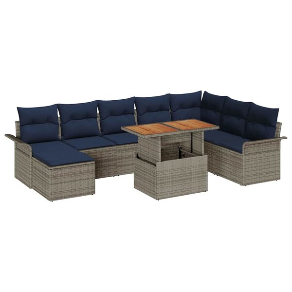 vidaXL Ensemble de canapé de jardin 9 Pièces gris et bleu marine