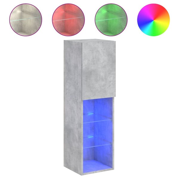 vidaXL Meuble TV avec lumières LED gris béton 30 5x30x102 cm
