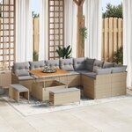 Ensemble de Canapé de Jardin 12 Pièces avec Coussins Rotin Poly Beige Acacia