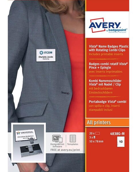 4838G-M 20 badges Vista® gris anthracite avec combi rotatif 47 x 75 mm AVERY