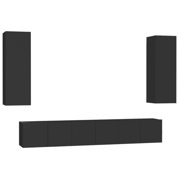 vidaXL Ensemble de meubles TV 5 Pièces Noir Bois d'ingénierie