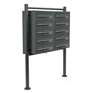 Bloc 10 boites aux lettres 2x5 compartiments superposés pied de support acier galvanisé anthracite