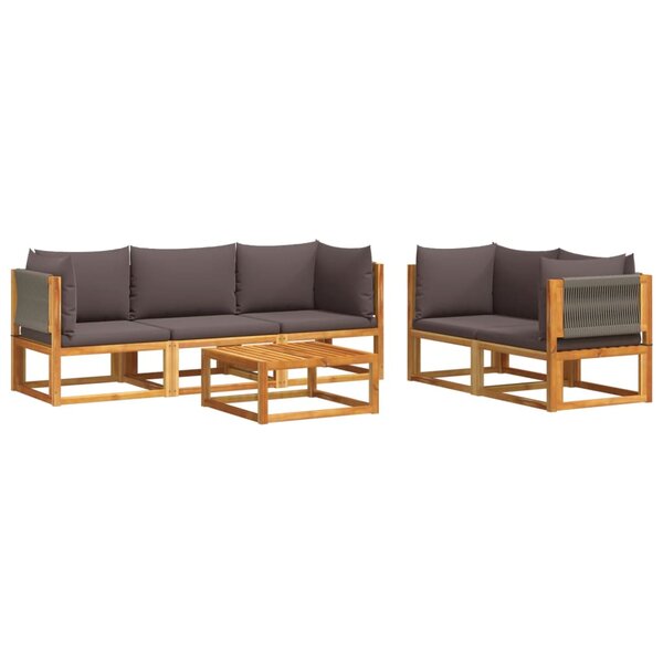 vidaXL Salon de jardin avec coussins 6 Pièces bois d'acacia solide