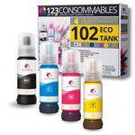 123CONSOMMABLES - 102 pour EcoTank - Multipack encre compatible avec EPSON 102 EcoTank ET-2700 ET-2750 ET-2751 ET-2756 ET-2850 ET-2851 ET-2856 ET-3700 ET-3750 ET-4750 ET-4850 ET-15000