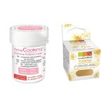 Colorant alimentaire en poudre rose poudré + paillettes dorées