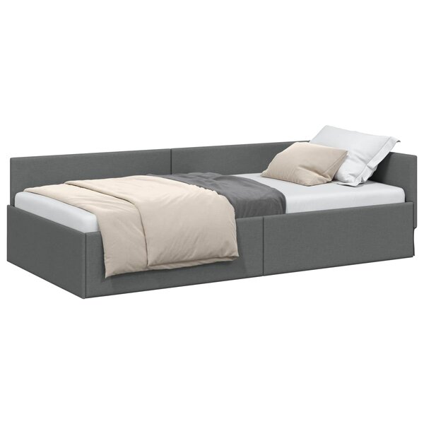 vidaXL Cadre de lit d'angle Gris foncé 90 x 200 cm tissu