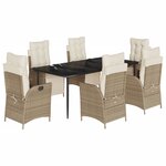 vidaXL Ensemble à manger de jardin et coussins 7 Pièces beige poly rotin