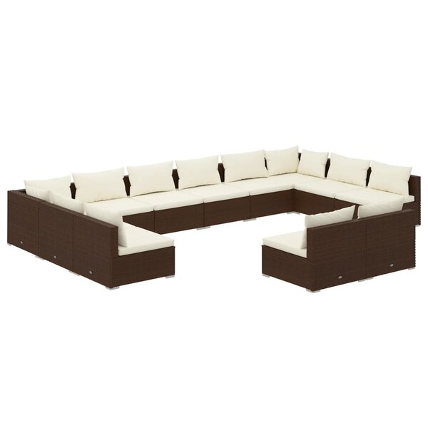 vidaXL Salon de jardin 12 Pièces avec coussins Marron Résine tressée