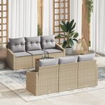 vidaXL Ensemble de canapé de jardin de 7 pièces avec coussins beige en poly rotin acacia