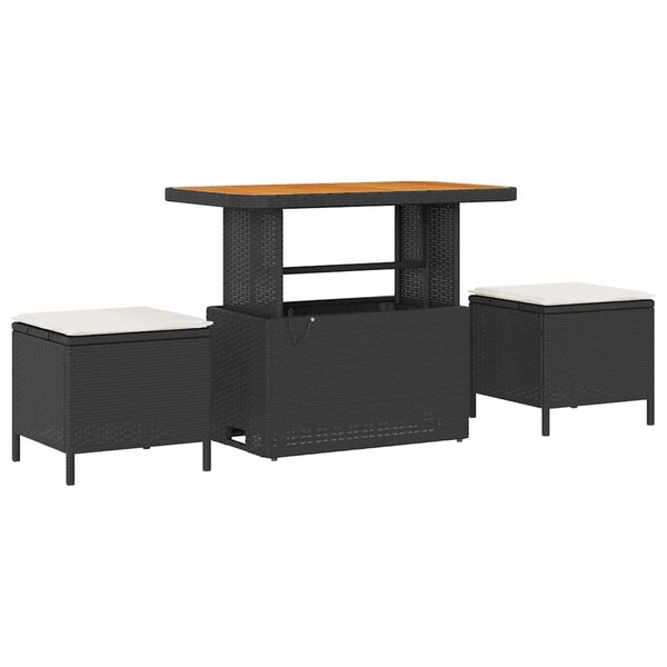 vidaXL Ensemble de salle à manger pour jardin 3 Pièces Noir Poly rotin
