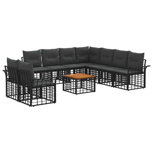 vidaXL Ensemble de canapés d'extérieur 10 pc Noir et Gris foncé
