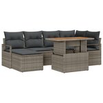 vidaXL Ensemble de canapé de jardin 7 pièces avec coussins gris en poly rotin et acacia