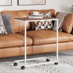 vidaXL Table d'appoint avec roues Blanc 55x35x70 cm Bois d'ingénierie